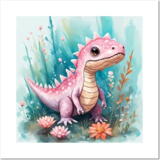 cute pink dinosaur Posters and Art